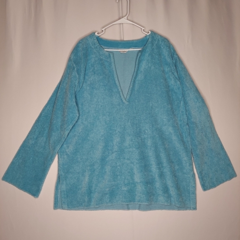 Liz and Jane Terrycloth Sweatshirt Womens 3X Blue V-Neck Long Sleeve Popover USA
